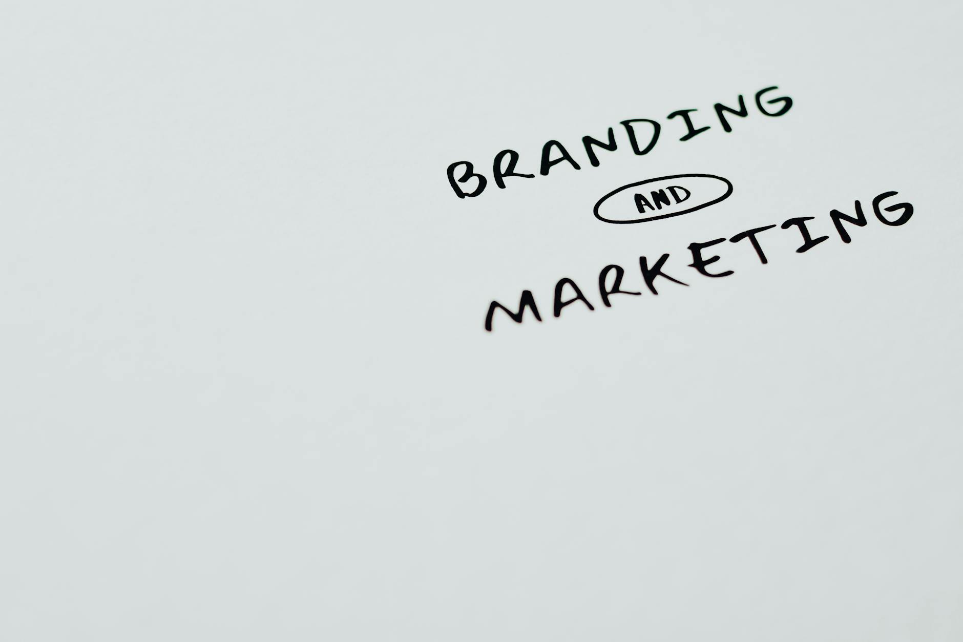 branding and marketing text on a white surface